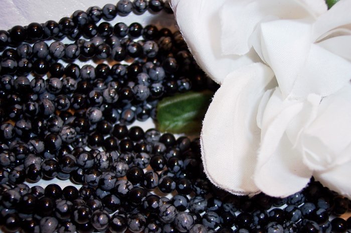 SNOW OBSIDIAN 6mm Round Beads 16" strand