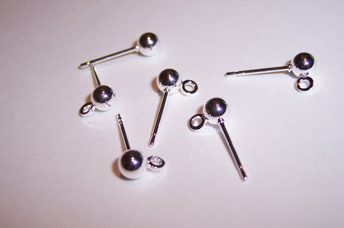 Silver Ball Earring Posts w/ ring 20 pcs. 4mm