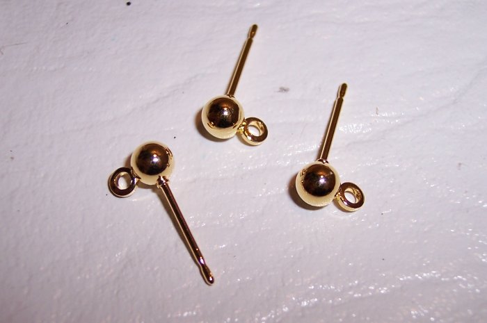 Gold Ball Earring Posts w/ ring 20 pcs. 4mm