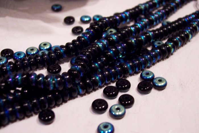 BLUE IRIS Czech 4mm Rondell Beads 100pcs