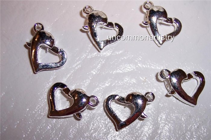 LOBSTER Claw Clasps Silver Plated HEART-Shaped q.10