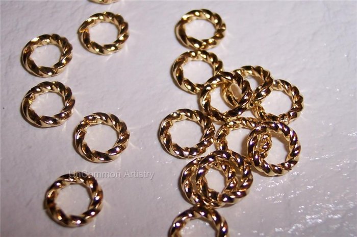 8mm OPEN GOLD PLATED Jump Rings FANCY TWIST 18g. q.50