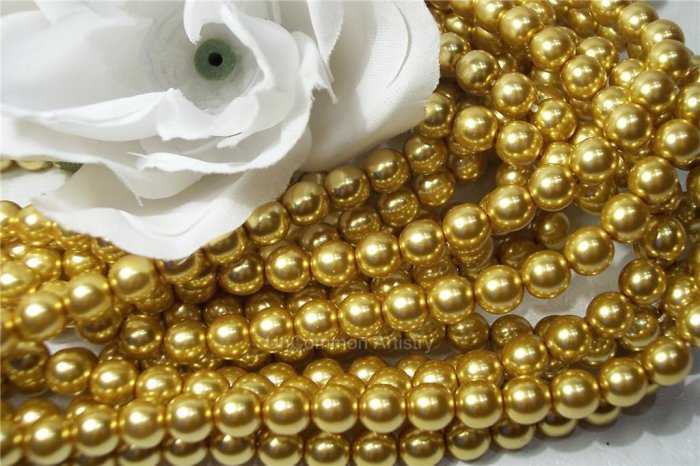 GLASS PEARLS Czech 6mm Round GOLD q.100