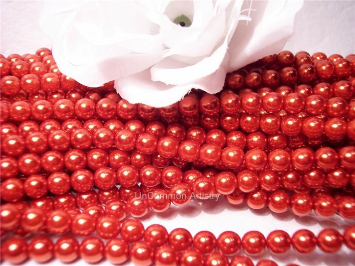 GLASS PEARLS Czech 6mm Round TANGERINE q.100
