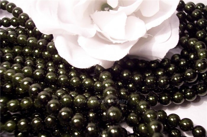 GLASS PEARLS Czech 6mm Round DARK OLIVE q.100