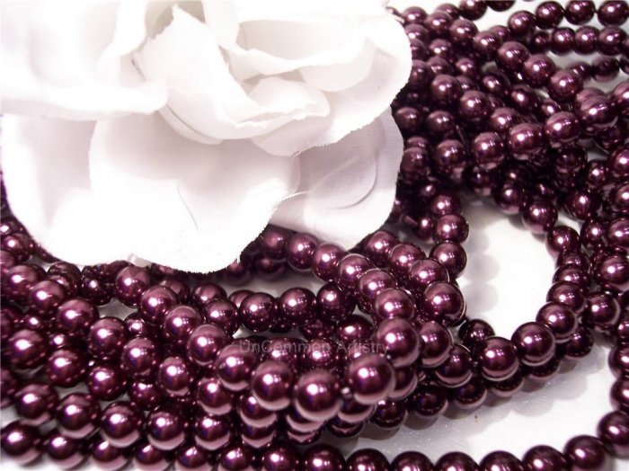 GLASS PEARLS Czech 6mm Round PLUM q.100