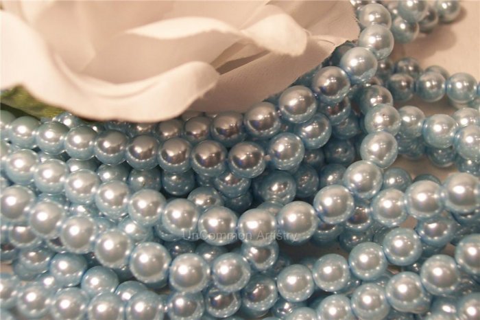 GLASS PEARLS Czech 6mm Round BABY BLUE q.100