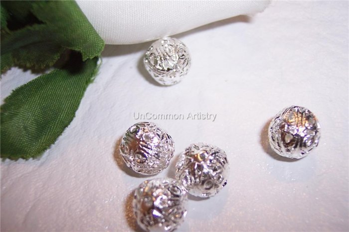11mm FILIGREE Round Beads SILVER PLATED q.10