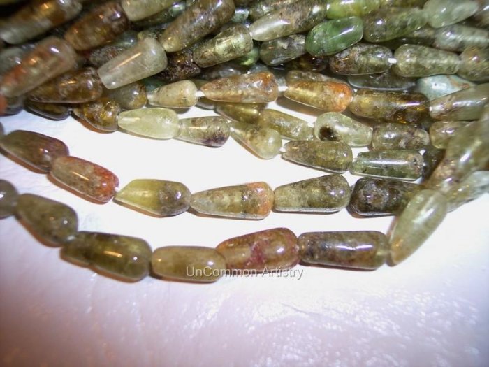 GREEN GARNET TEARDROP BEADS 15" Strand