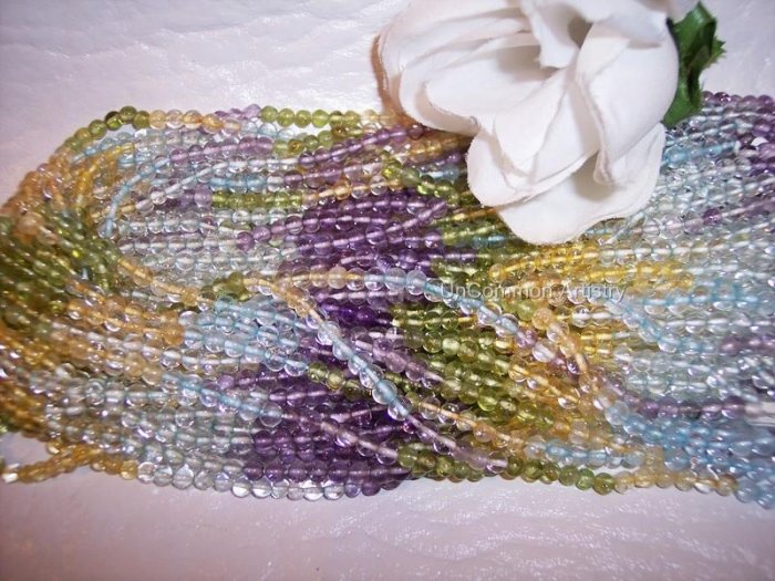 Multi-Gem 3mm Round Beads 15" Strand