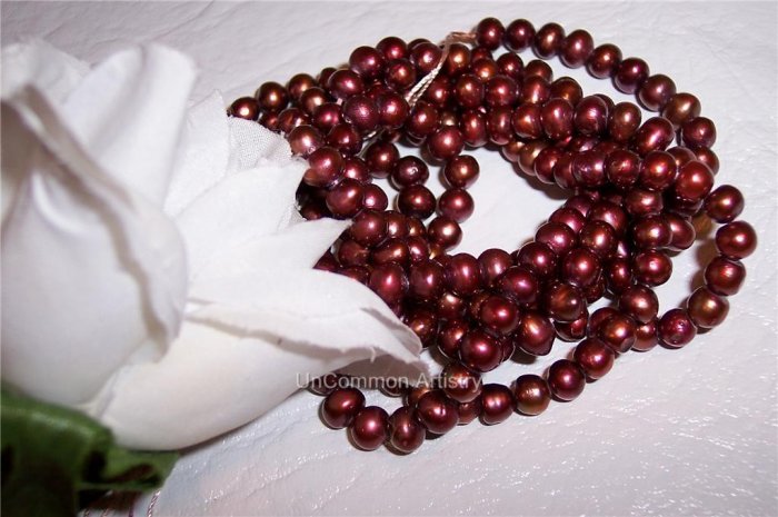 Fresh Water Potato PEARLS 6-9mm CRANBERRY 16" strand