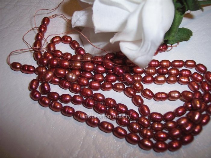 Fresh Water Rice PEARLS 4-5mm POMEGRANATE 15" Strand