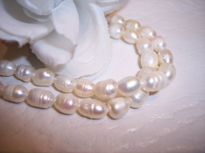 Fresh Water RICE PEARLS 7-9mm CREAM 16" Strand