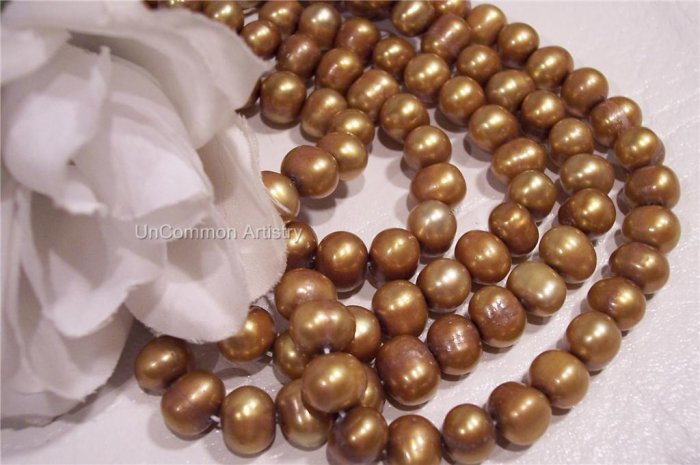 Fresh Water Potato PEARLS 8-9mm ANTIQUE BRASS 16" str.