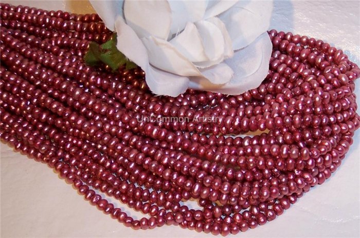 Fresh Water Potato PEARLS 3-4mm RASPBERRY 16" strand
