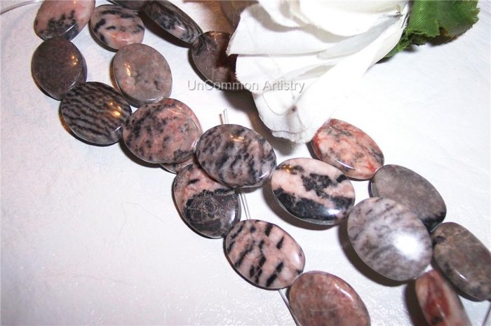 PINK MARBLE 17x12mm Flat OVAL Beads 15" Strand