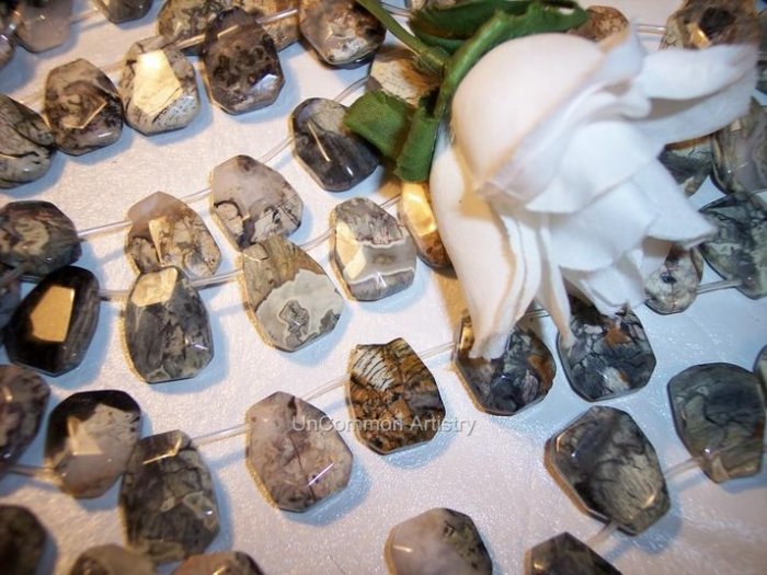 SILVER LEAF JASPER Faceted TRAPEZOID Beads 15" Strand