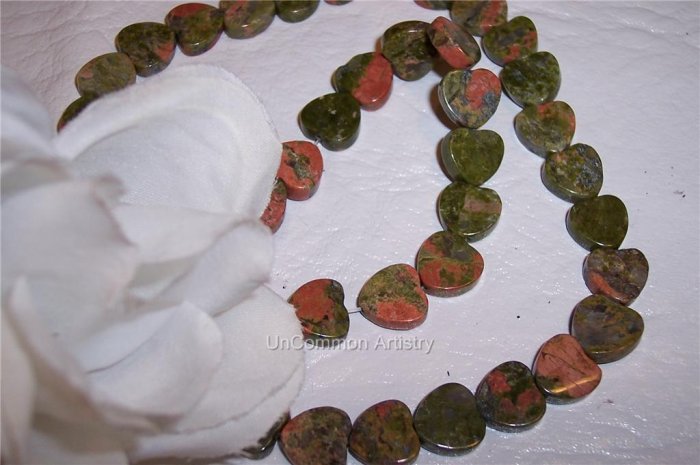 UNAKITE 10mm HEARTBeads 16" Strand