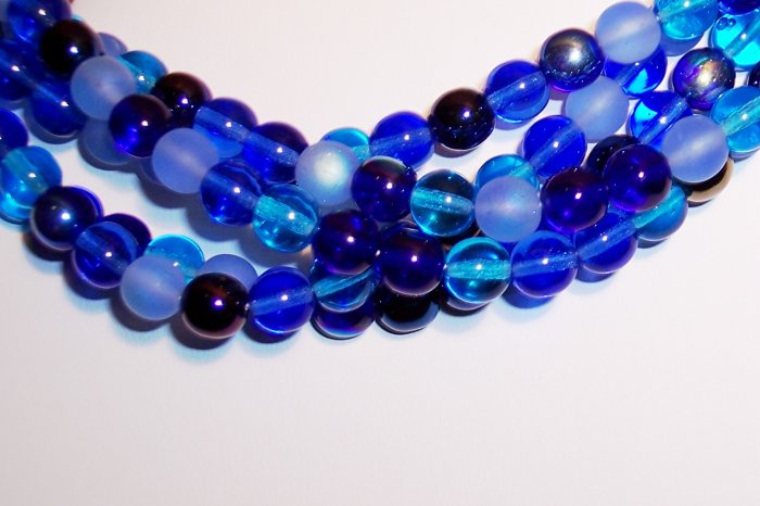 BLUE TONES MIX Czech DRUK 8mm Beads q.25