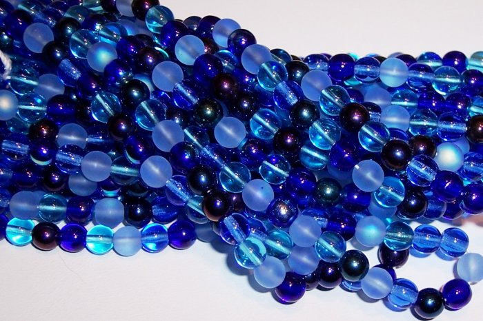 BLUE TONES MIX Czech DRUK 6mm Beads q.50