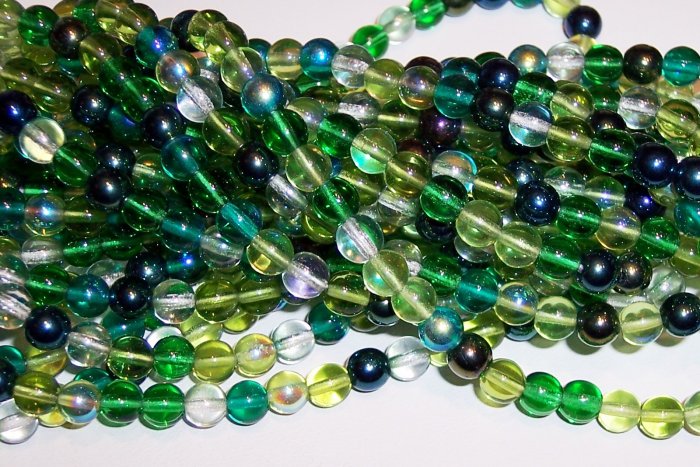 EVERGREEN MIX Czech DRUK 6mm Beads 50