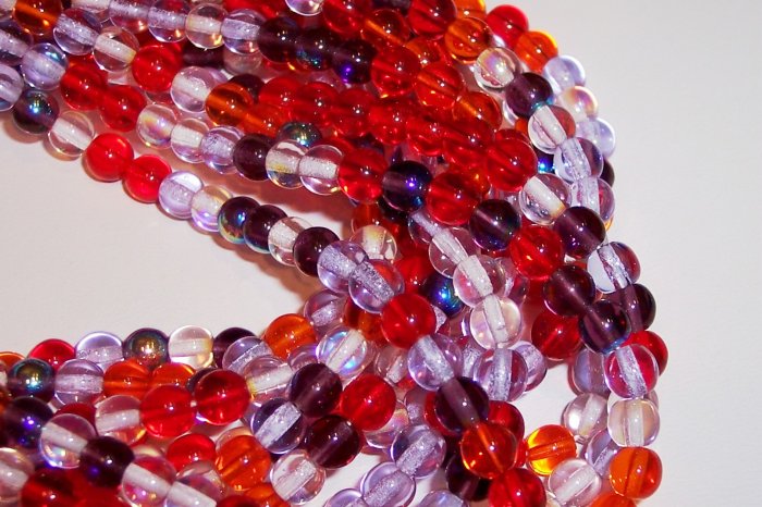STRAWBERRY FIELDS MIX Czech DRUK 6mm Beads 50