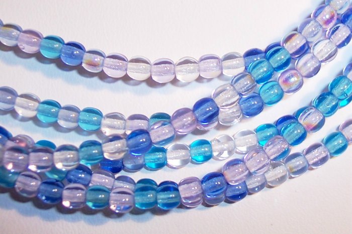 CARIBBEAN BLUE MIX Czech 4mm DRUK Beads 100