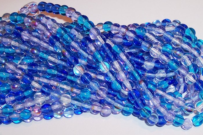CARIBBEAN BLUE MIX Czech 6mm DRUK Beads 50