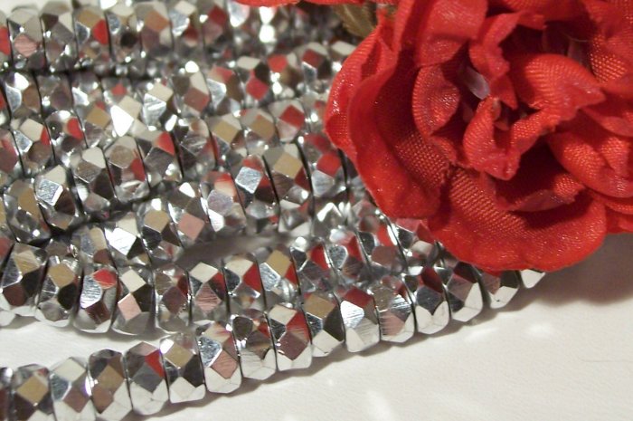SILVER Fire Polish 6x3mm Faceted Rondelles q.25