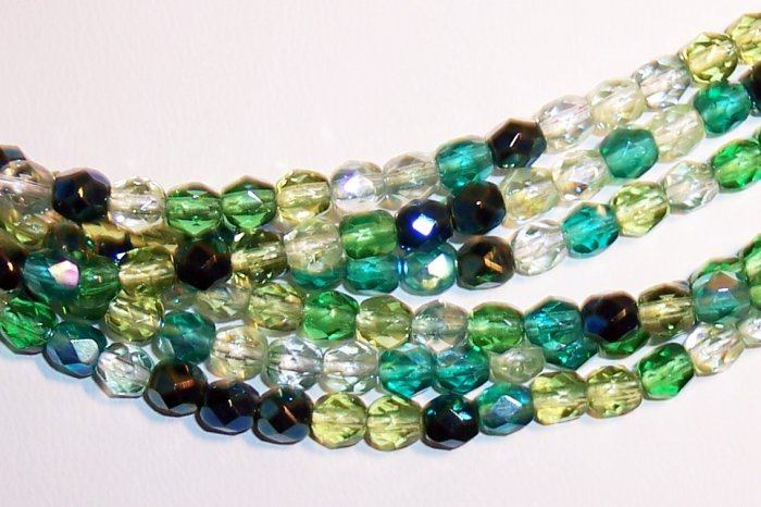 EVERGREEN MIX Czech Fire Polish 4mm Beads 50