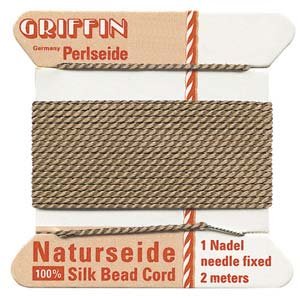 GRIFFIN Silk Bead Cord & Needle BEIGE Size 2