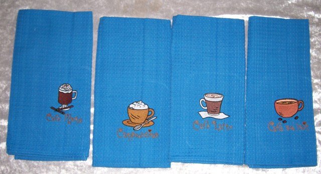 EMBROIDERED COFFEE LOVER DESIGN KITCHEN TOWELS