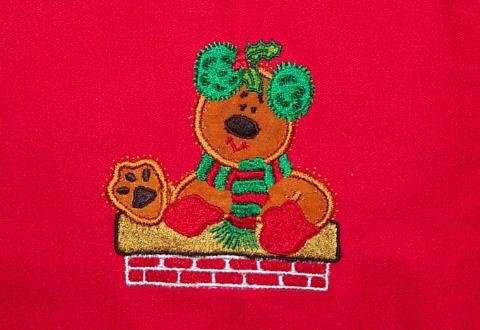 BEAR EMBROIDERED CHRISTMAS APRON~ONE SIZE FITS ALL~WILL PERSONALIZE FOR FREE