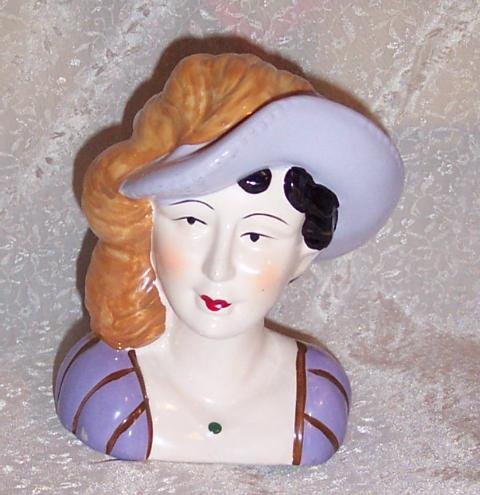 PURPLE HAT LADY HEAD FIGURINE~~~NEW~~~