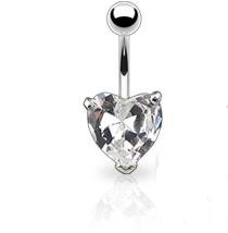 SILVER NAVEL RING w/CLEAR CZ HEART