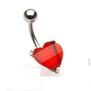 Navel Ring w/ Prongset Red Heart CZ