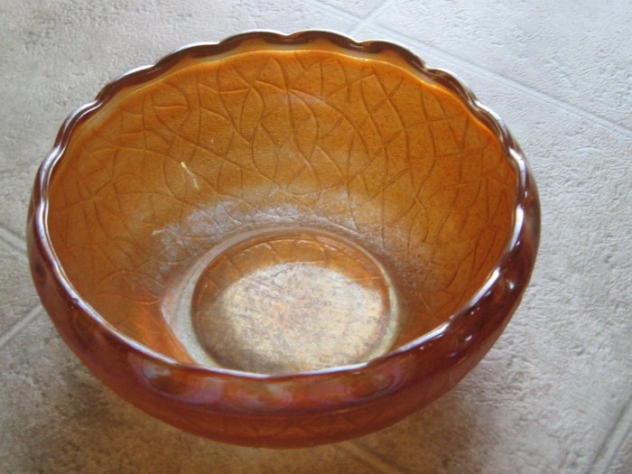 Ruffled Edge Marigold Crackle Carnival Glass Bowl