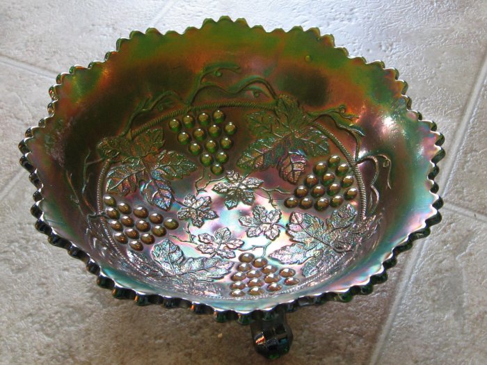 1920's Fenton Grape and Cable Carnival Glass Bowl
