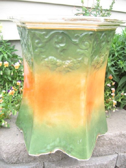 ANTIQUE WHEELING POTTERY MAJOLICA PEDESTAL PLANTER PLANT STAND