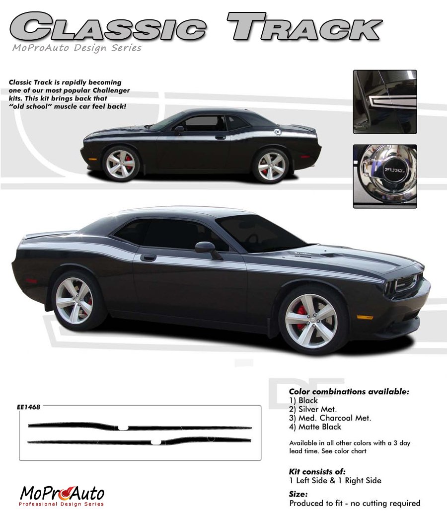 CLASSIC TRACK : Vinyl Graphics and Decal Kit for 2008 2009 2010 2011 2012 2013 Dodge Challenger