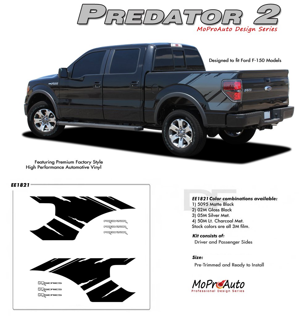 PREDATOR 2 : Ford F-150 "Raptor" Style Vinyl Graphics Decals Kit 2009 2010 2011 2012 2013 Models