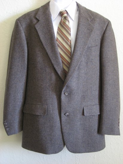 100% Wool Mens Sport Coat Jacket 42L Brown Tweed