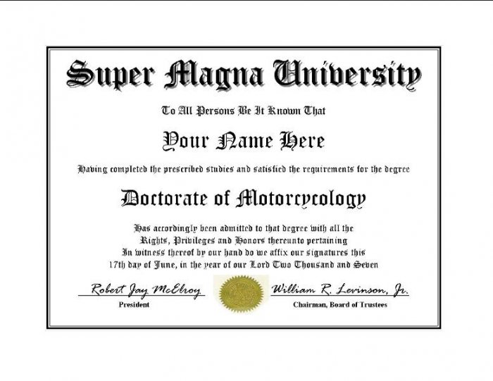 Diploma for Honda SUPER MAGNA motorcycle owner