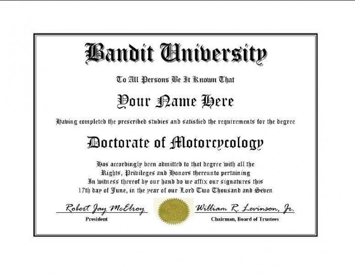Diploma for Suzuki BANDIT motorcycle owner