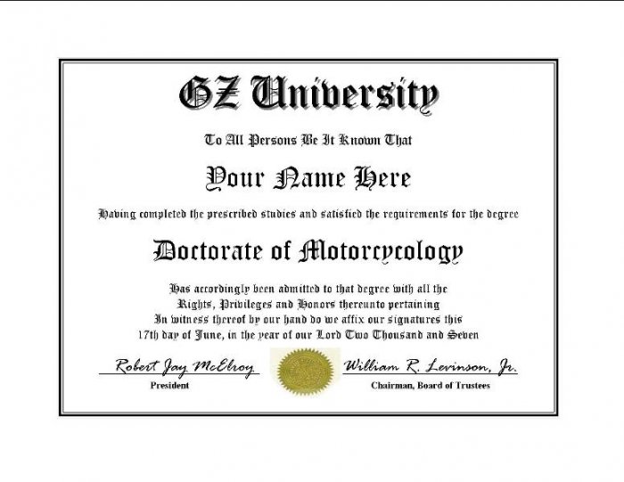 Diploma for Suzuki GZ motorcycle owner