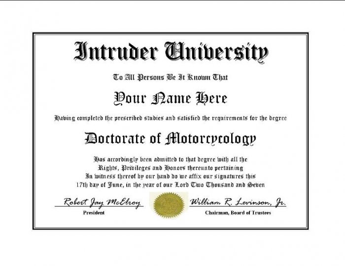 Diploma for Suzuki INTRUDER motorcycle owner