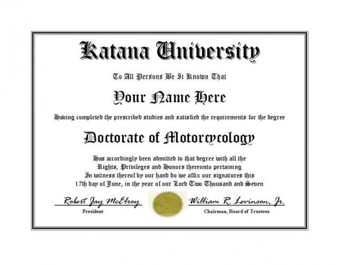 Diploma for Suzuki KATANA motorcycle owner