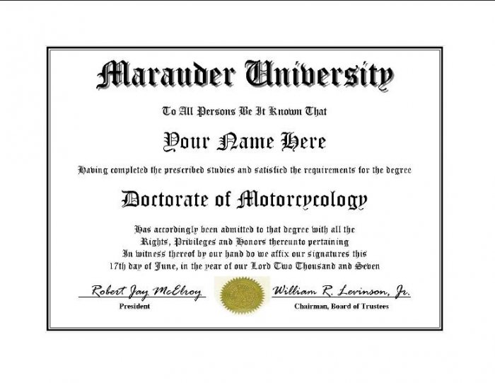 Diploma for Suzuki MARAUDER motorcycle owner