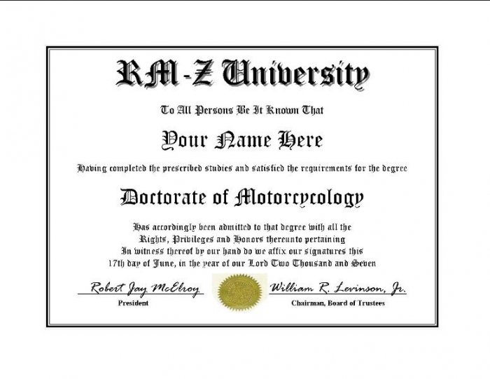Diploma for Suzuki RM-Z motorcycle owner