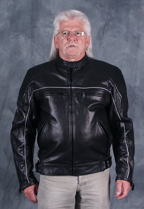 Men Leather Motorcycle Jacket with Piping & Armor